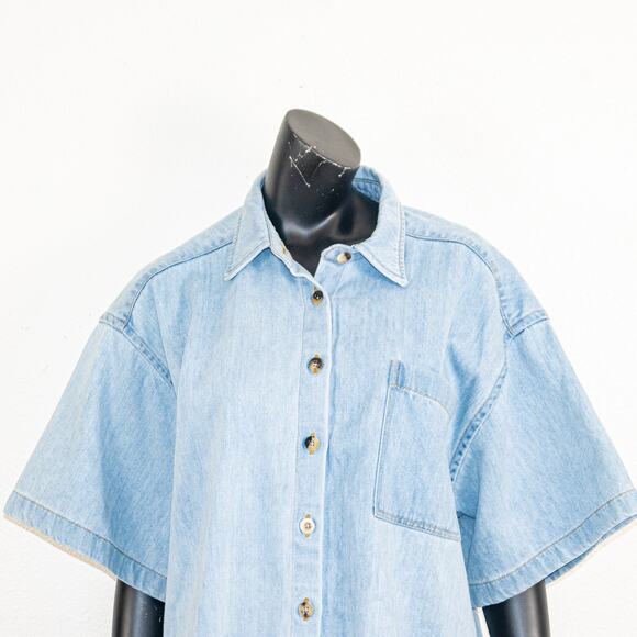 Rosetta Getty $730 Cropped Denim Shirt Mid Blue Wide Boxy fit - Picture 7 of 9